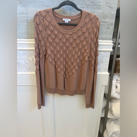 Anthropologie Lucy Paris joia scalloped sweater medium beige tan neutral - Picture 3 of 17